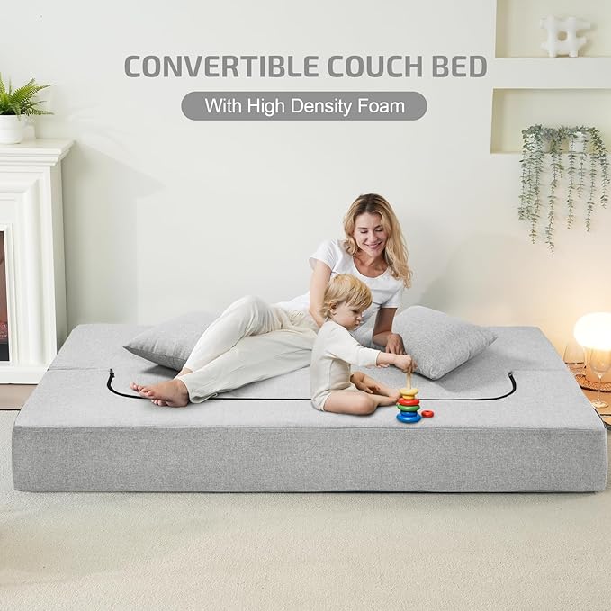 2-in-1 Folding Sofa Bed with Pillows - Image 3