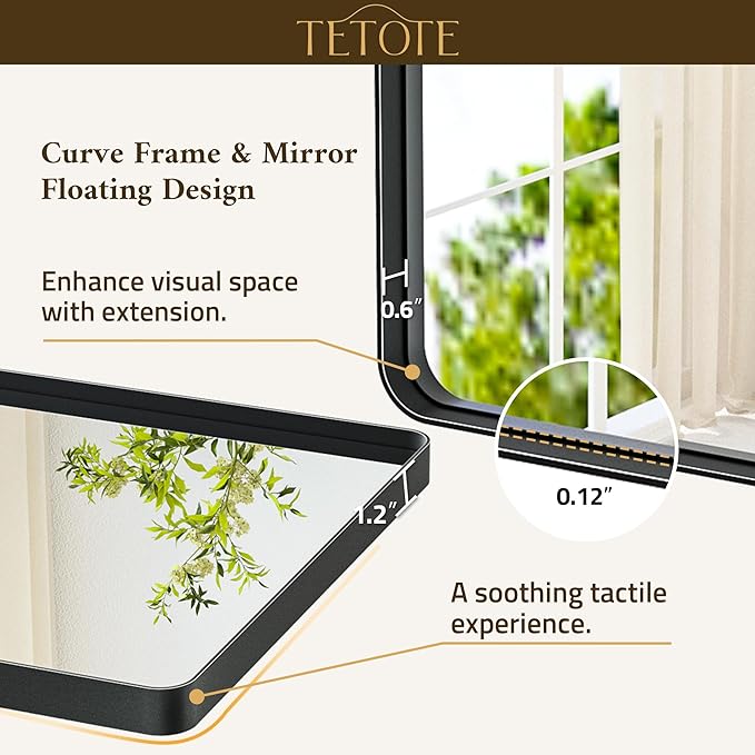 TETOTE Black Frame Mirror 55 x 30 Metal Framed Bathroom Vanity Mirrors - Image 2