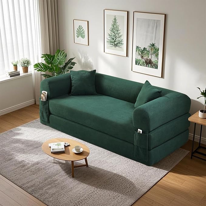 80" Convertible Sofa Bed, Corduroy Deep Seat Folding Pull Out Couch - Image 2