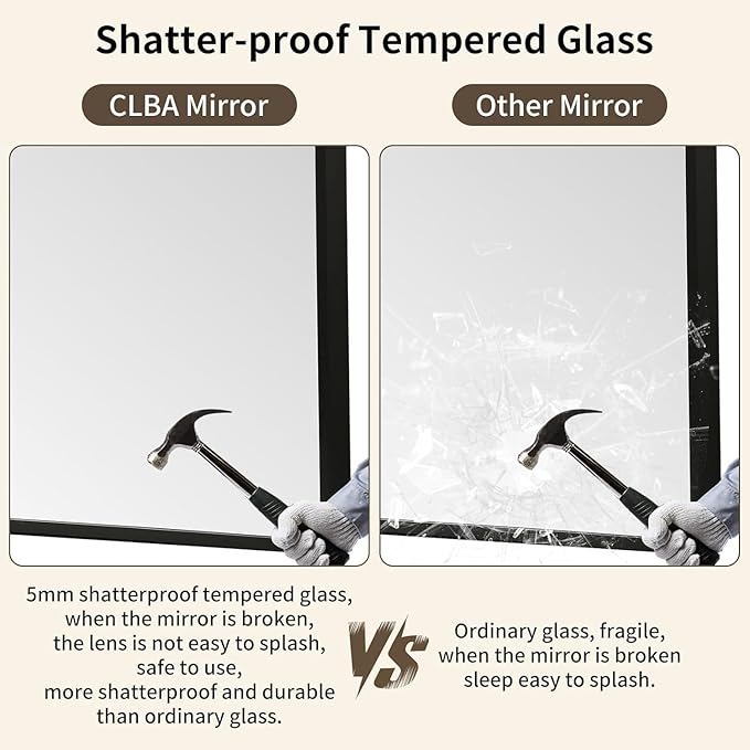 Matte Black Mirror, 40x30 Inch Aluminum Framed Rectangle Mirror, Tempered Glass - Image 4