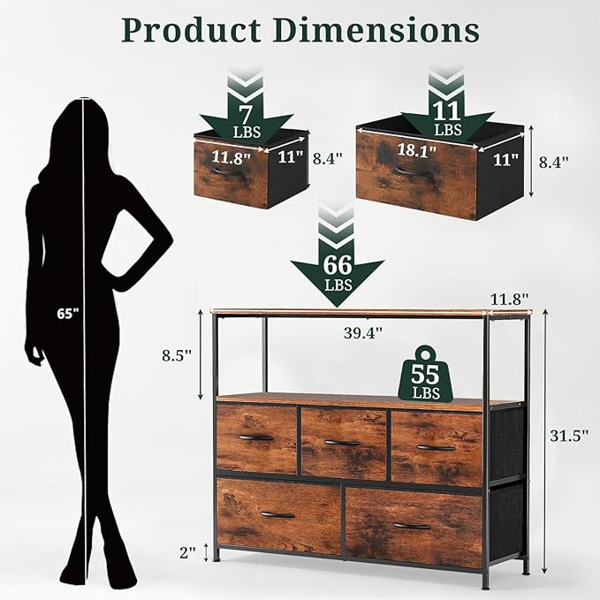 TV Stand, 5 Fabric Drawers Dresser Entertainment Center - Image 3