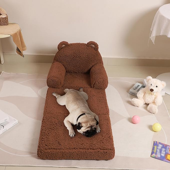 Foldable Kids Sofa, Sherpa Teddy Bear Toddler Couch - Image 5