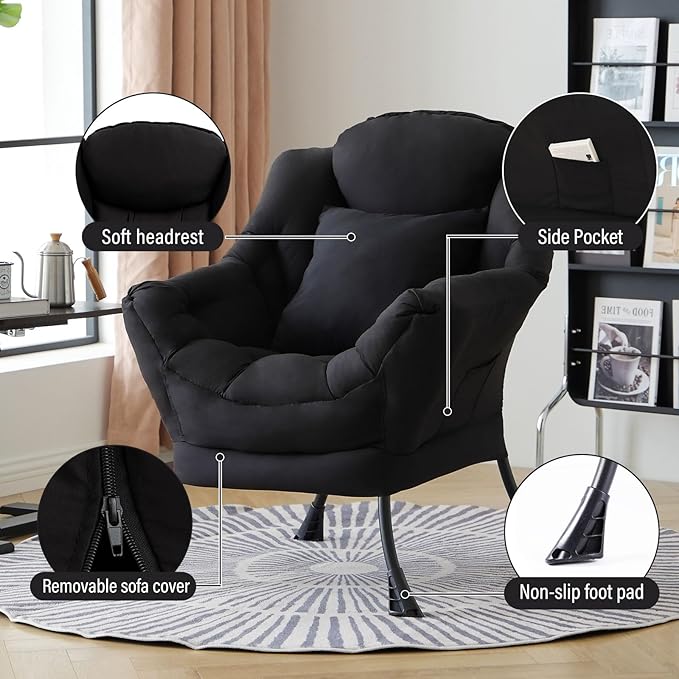 Lazy Chair with Pillow for Living Room, Modern Lounge Accent Chair with Armrests - Image 5