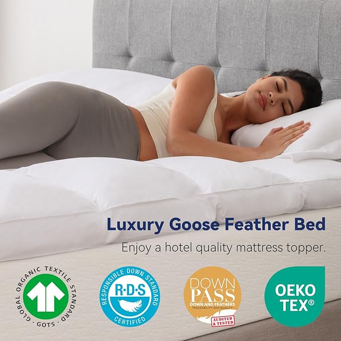 3 Inch White Goose Feather Mattress Topper, California King Size Feather Bed - Image 5