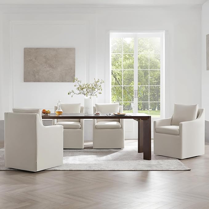 Upholstered Dining Chairs with Casters Washable Cover Side Deskchair with - Image 3