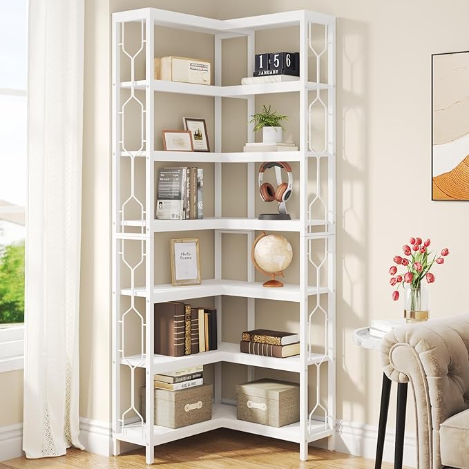 Tribesigns Corner Shelf, 7-Tier Industrial Corner Bookshelf, Wood and Metal by Tribesigns