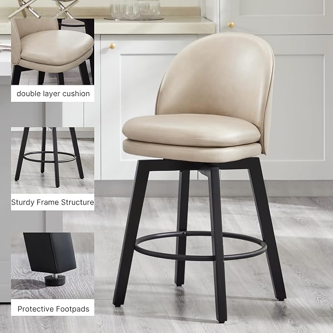 Counter Height Barstools 26 inch Upholstered Swivel Bar Stools - Image 4