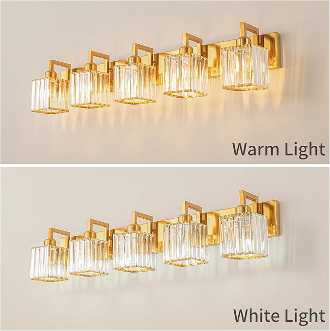 Modern Bathroom Vanity Light 5-Lights Chrome Crystal Wall Lamp Bathroom Modern - Image 3