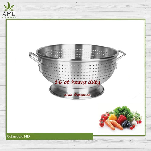 (16-QT) Aluminum Colander with Handles and Base Heavy Duty Commercial Grade
