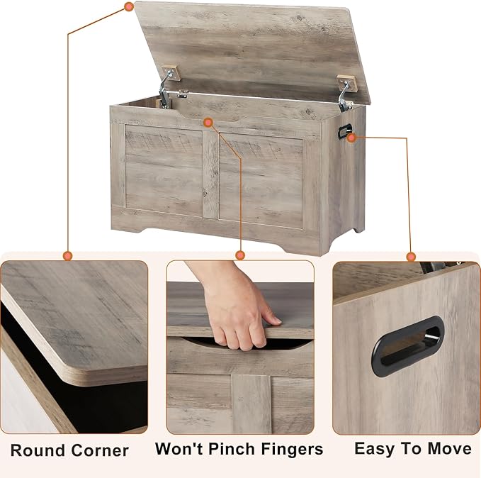 31.5" Storage Chest, Wooden Storage Bench, Lift Top Toy Chest - Image 6