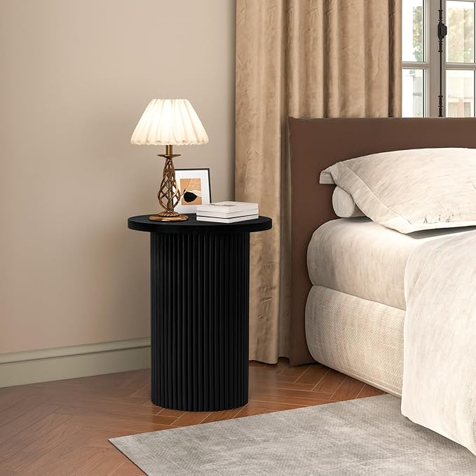 Modern Side Table, 16.93" Fluted Round Pedestal Table - Image 9