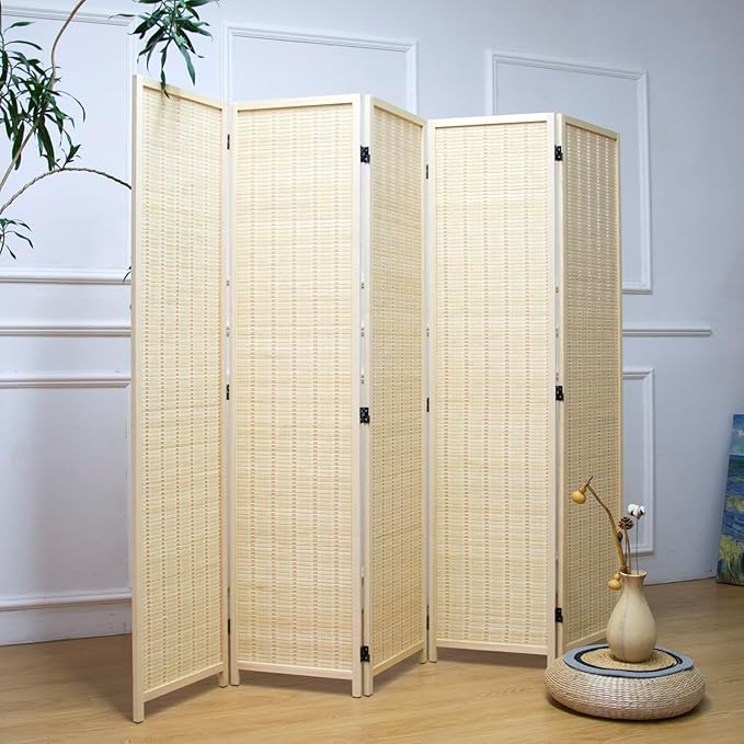 5 Panel Room Divider and Folding Panel Screen, Bamboo Panel Divider Screen - Image 3