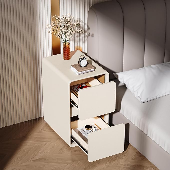 VICITON Modern Narrow Faux Leather Nightstand, Solid Wood Drawer, Storage - Image 3