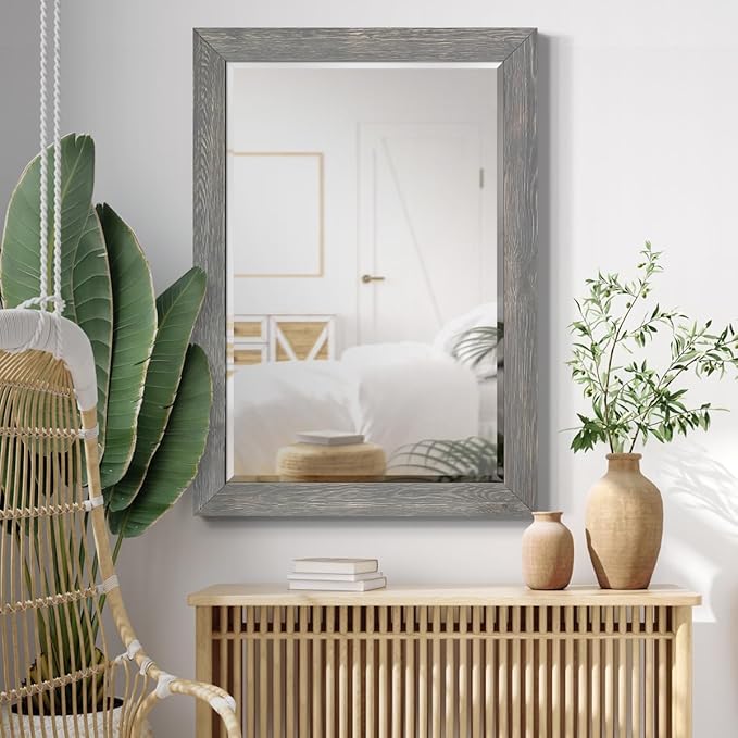 Gray Rustic Mirror Rectangular Barnwood Framed Wall Mirror - Image 3