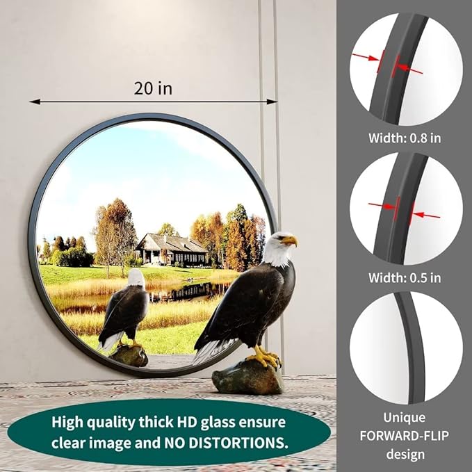 Growsun 20'' Black Round Mirror, Circle Wall Mirror - Image 5