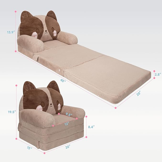 MONKISS Kids Couch, Comfy Toddler Chair, 2 in 1 Fold Out Kids Sofa to Lounger - Image 3