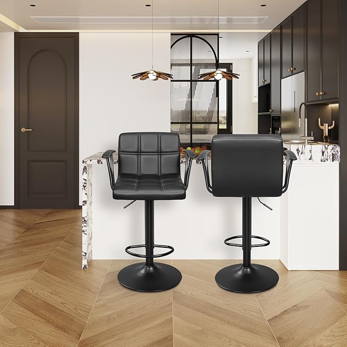 Bar Stools Set of 2, Armrest Adjustable Swivel Barstools - Image 2