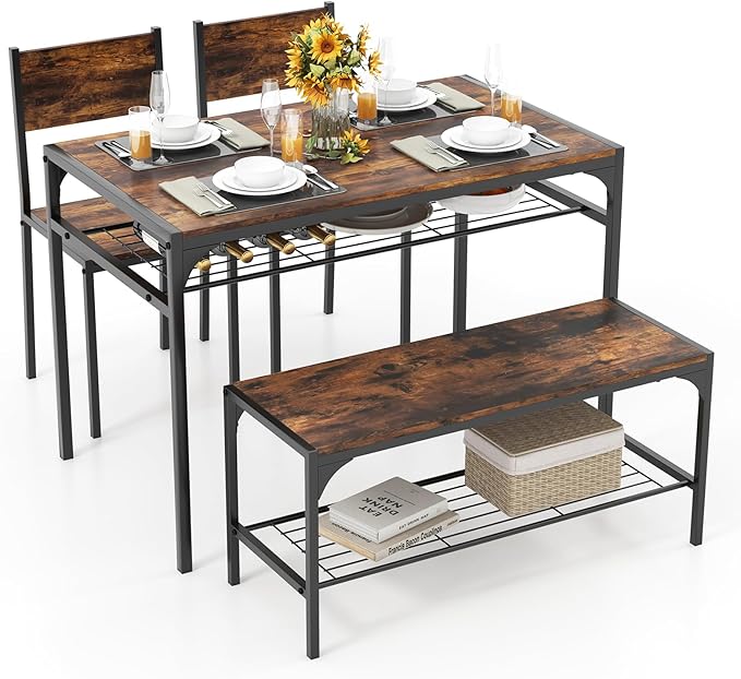 Tangkula Dining Table Set for 4, Kitchen Table and 2 Chairs for 4 by TANGKULA