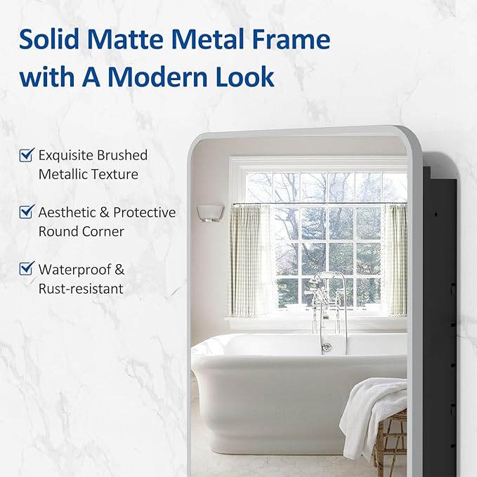 20x28 Inch Brushed Silver Recessed Medicine Cabinet - Image 5