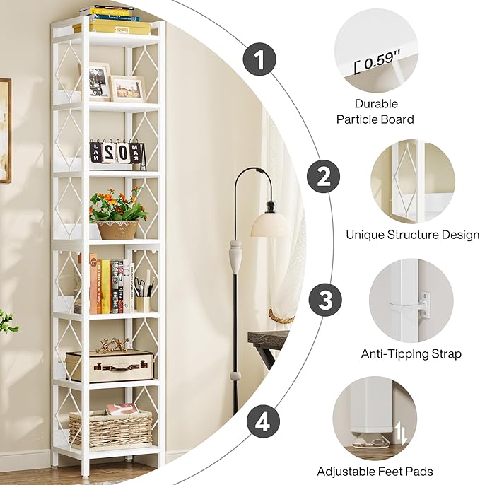 Tribesigns 78.7 Inch Extra Tall Narrow Bookshelf, 7 Tier Skinny Bookcase - Image 8