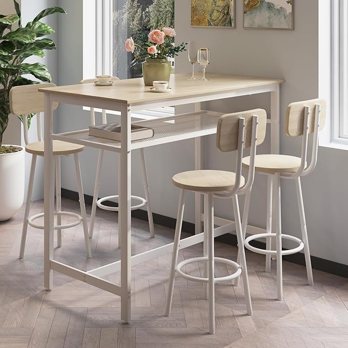 5-Piece Bar Table and Chairs Set, 43.3'' Pub Table Set Modern Small Table and - Image 3