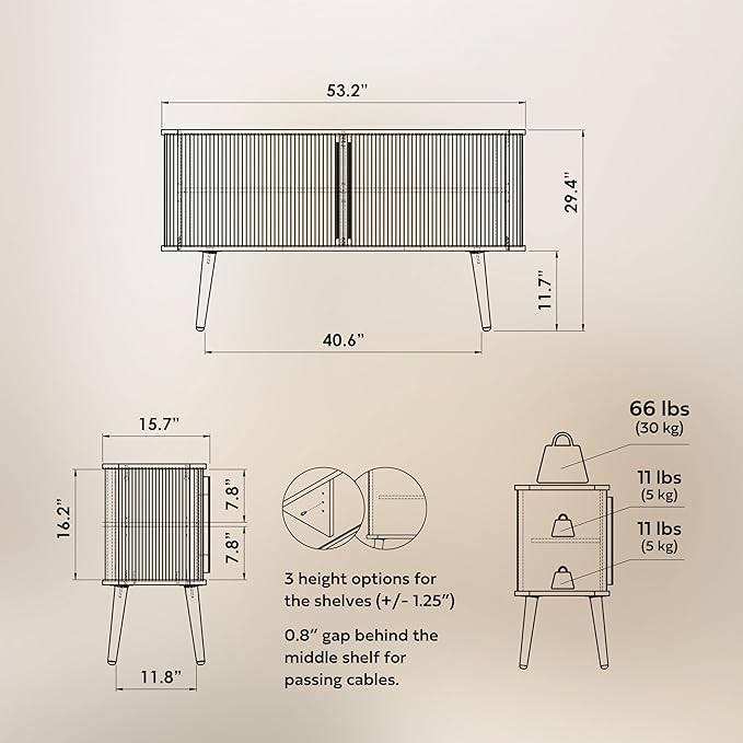WERMO 53'' White Cabinet with Doors and Shelves - Image 2