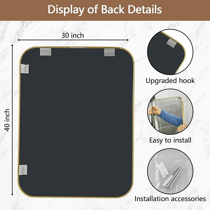 40x30 Inch Gold Mirror, Framed Rectangle Mirror - Image 5