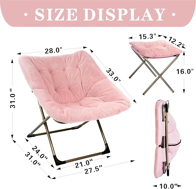 Kokel Plush Folding Chair and Ottoman Padded Metal Frame Living Room Chair - Image 3