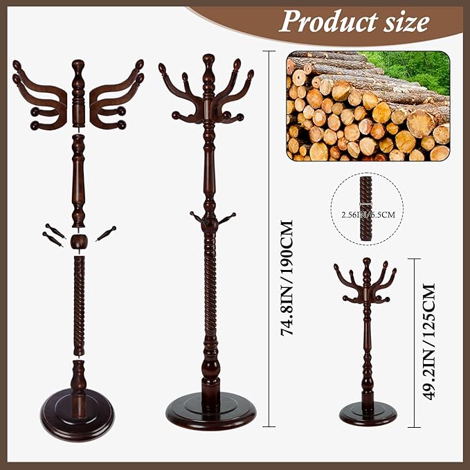 Wooden Coat Rack Freestanding, Vintage Coat Racks - Image 3
