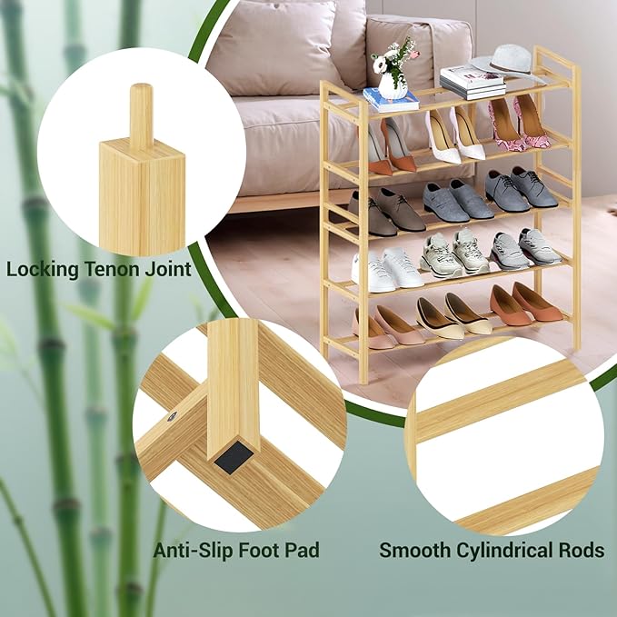 Haddockway Bamboo Shoe Rack for Closet, Free Standing Shoe Organizer - Image 8