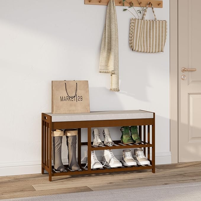 3-Tier Bamboo Shoe Rack Bench, Shoe Storage Organizer Bench, Entryway Benchs - Image 8