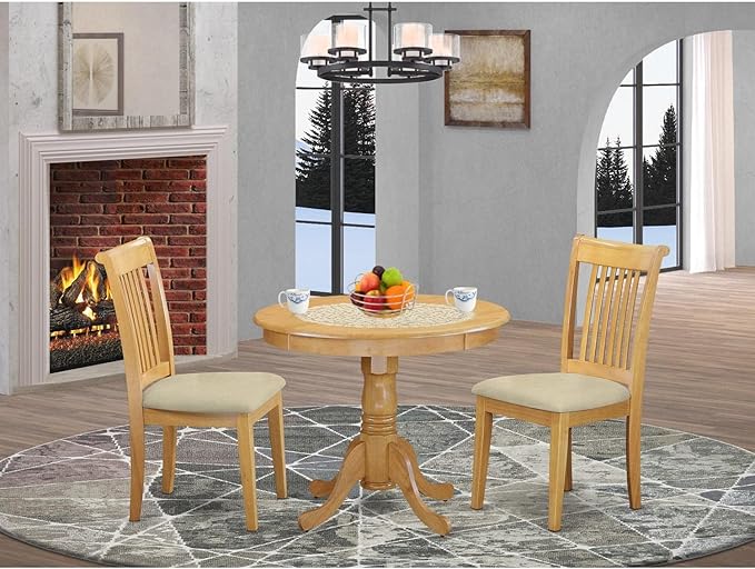 East West Furniture ANPO3-OAK-C 3 Piece Kitchen Table & Chairs Set Contains a - Image 6