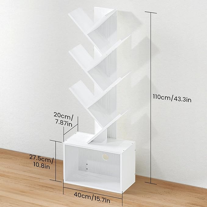 6 Tier Tree Bookshelf, Sturdy Retro Floor Standing Wood Bookcase, Storage Rack - Image 3