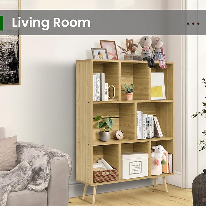 Bookshelf, 3-Tier 8 Cube Open Wooden Book Shelf - Image 5