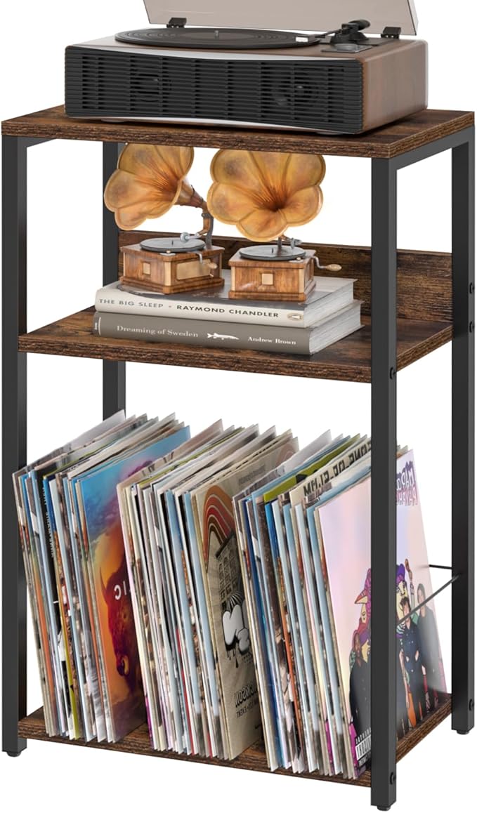 LELELINKY Record Player Stand, 3-Tier End Side Table by LELELINKY