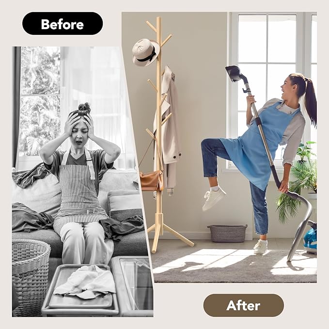 Wooden Tree Coat Rack Stand, Sturdy Freestanding Coat Rack - Image 7