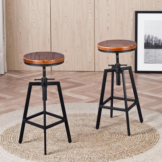 Set of 2 Industrial Vintage Kitchen Bar Stools Counter Height 25.6-31.5-inch by Lisuden
