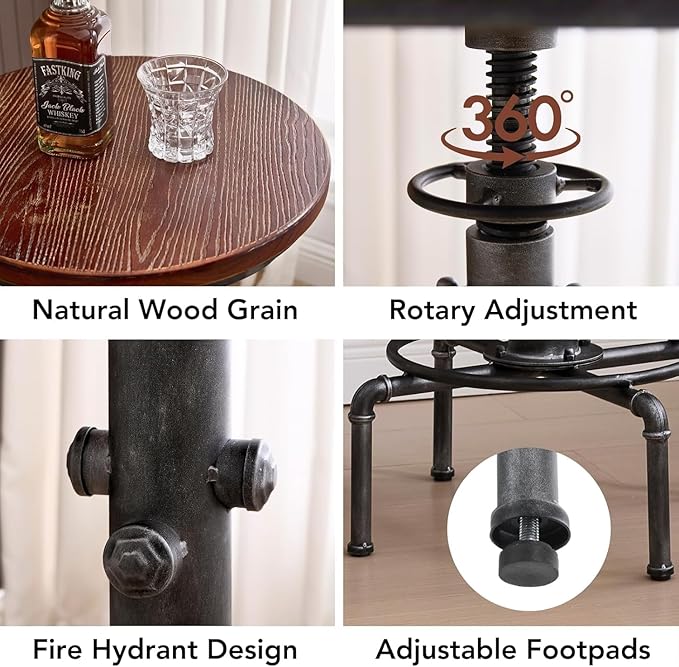 Topower Industrial Bar Table 31.5-41.3" Adjustable Pub Table Kitchen Dining - Image 4
