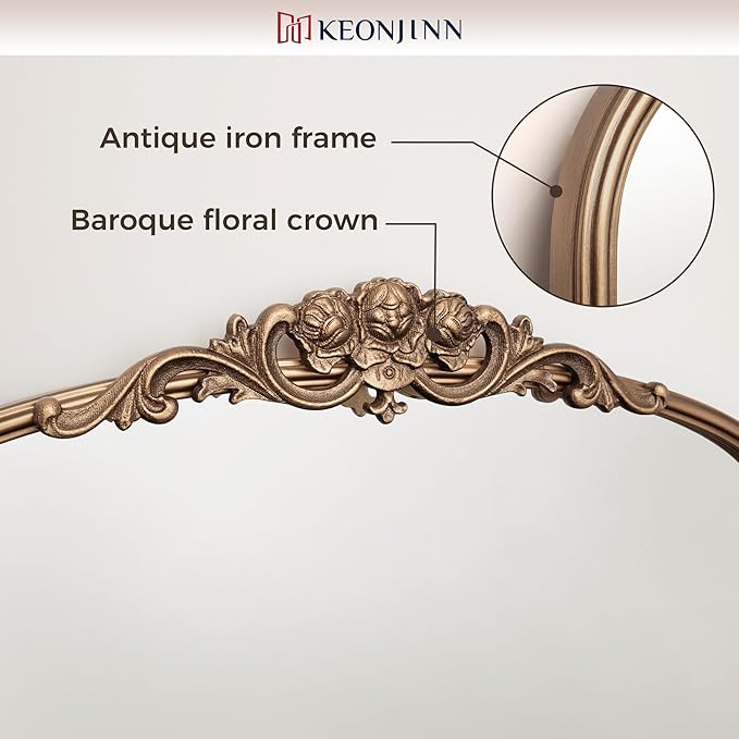 Keonjinn Gold Vintage Mirror 30" x 36", Antique Brass Mirrors - Image 3