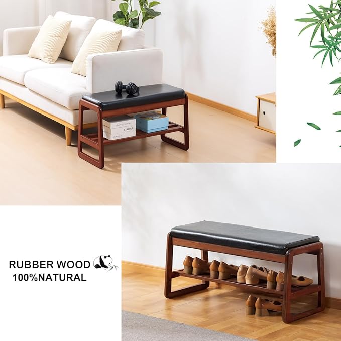latifolia Solid Wood Bench, Entryway Shoe Bench - Image 6