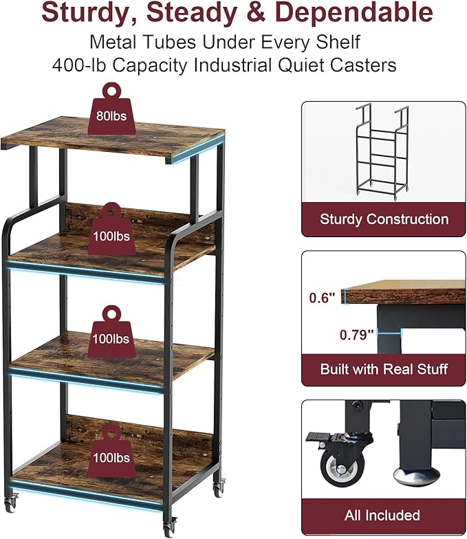 4 Tier Printer Stand with Storage Shelf, Large Tall Printer Table - Image 3