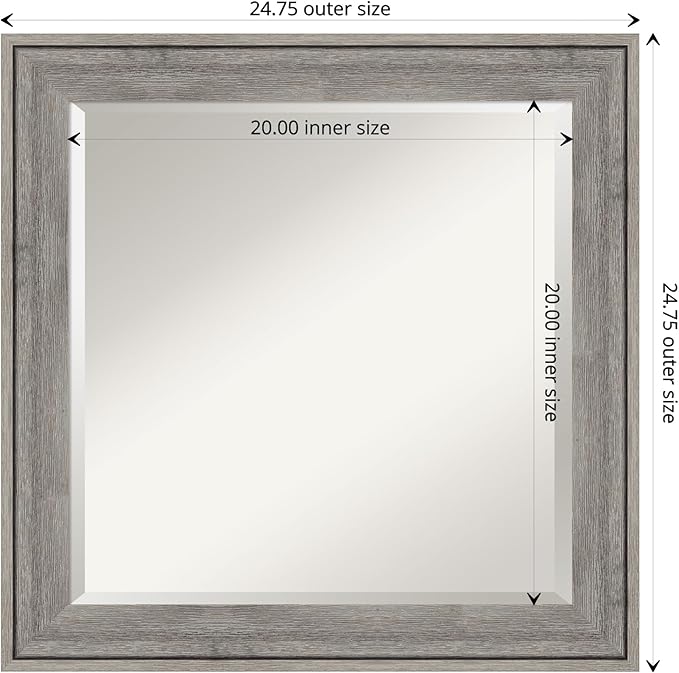Amanti Art Grey Wall Mirror 25x25 Regis Barnwood Grey Square Bathroom Mirror - Image 4