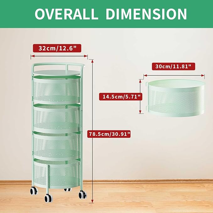 JAQ Kitchen Storage Rack No Assembly, 4-Tier Metal Storage Tower Basket Shelves - Image 2
