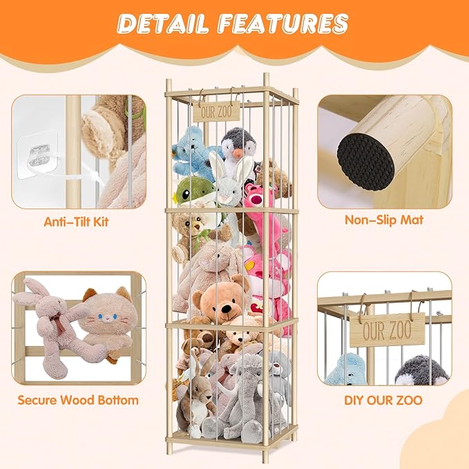 Stuffed Animal Storage, Wood Stuffed Animal Zoo Storage, 54 inch Large Plushy - Image 5