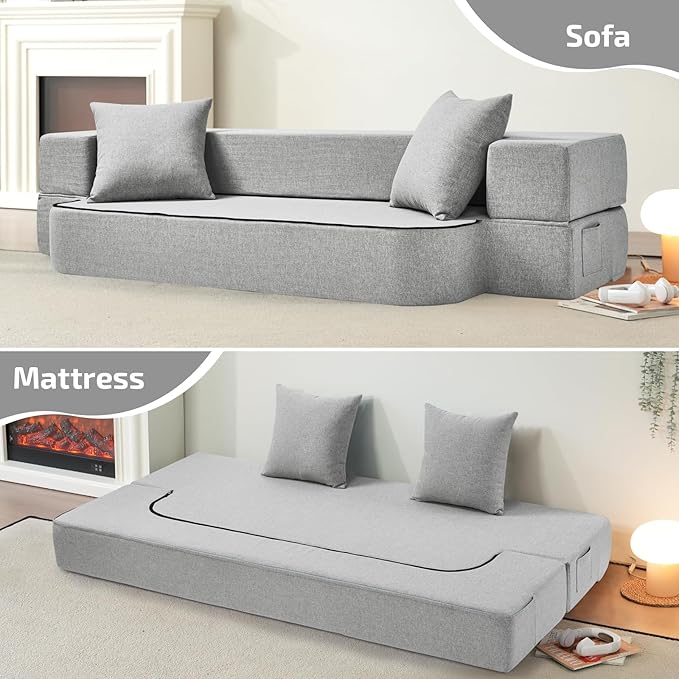 2-in-1 Folding Sofa Bed with Pillows - Image 5