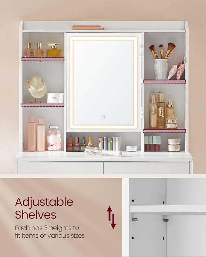 VASAGLE Vanity Desk with Mirror and Lights, Makeup Vanity with Upholstered - Image 7