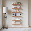 Pipe Industrial Shelves, Wall Mounted Wood Metal Ladder Rustic Bookshelf by ANYNICE