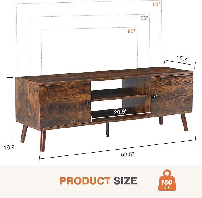 Sweetcrispy TV Stand for 55 60 inch TV, Modern Mid Century Entertainment Center - Image 3