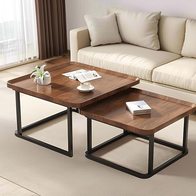 Square Nesting Coffee Table Set of 2, 23.6"+19.7" Nesting Tables, Small Square by Windpost