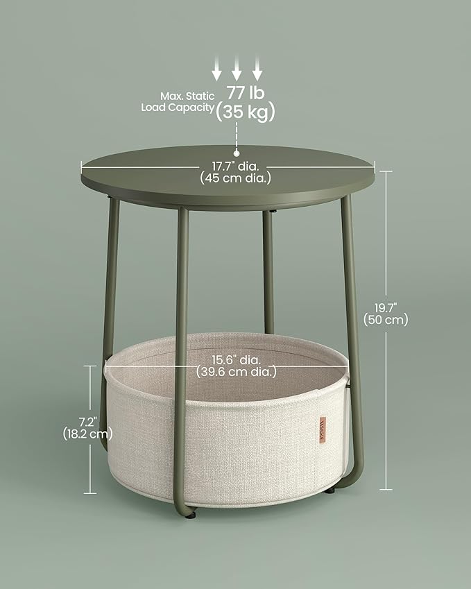 VASAGLE Small Round Side End Table, Modern Nightstand - Image 3